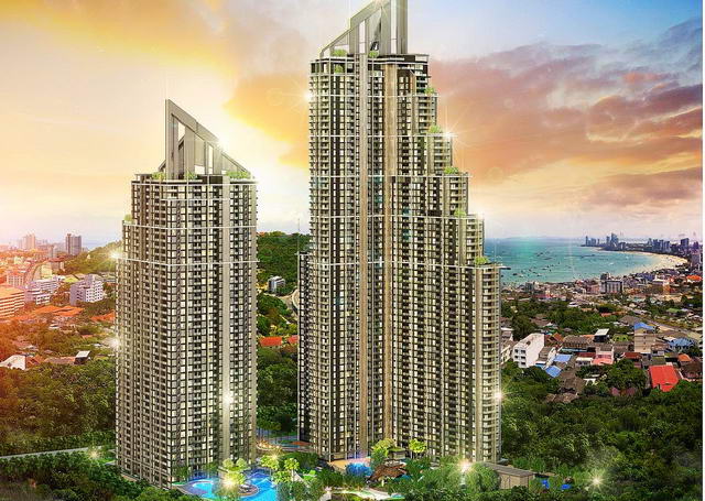 Neue Grand Solaire Eigentumswohnung zum Verkauf, 41 qm, 2 Schlafzimmer, 2 Bader, Euro-Kuche, Balkon, Meer- und Stadtblick, Preise ab * 6.15 M Baht